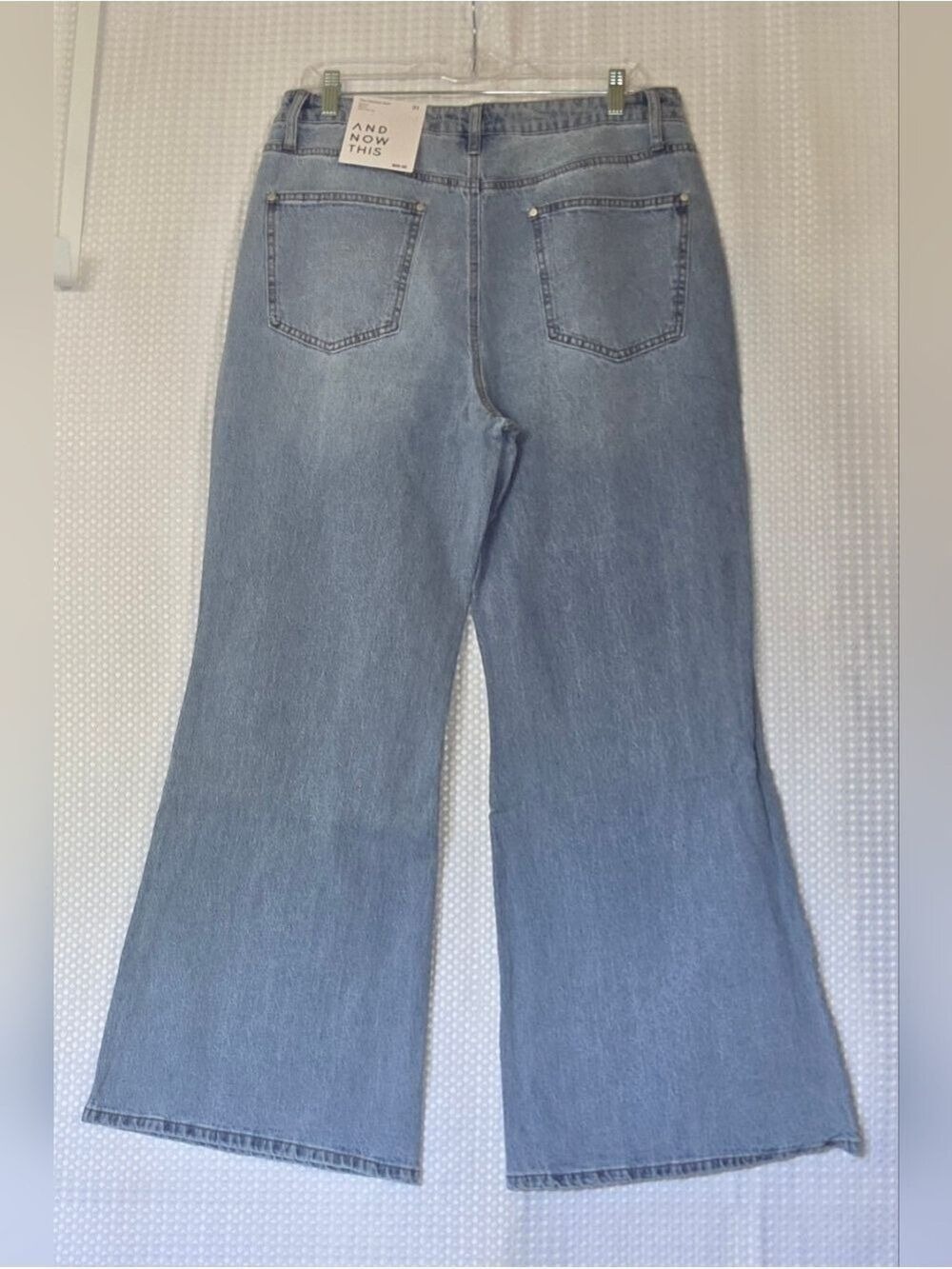 Patchwork Wide Leg Jeans Light Wash Utility Carpenter Y2K Boho - Picture 4 of 10